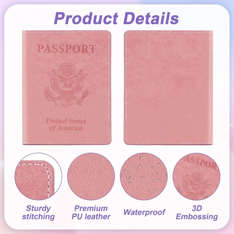 Linsuminn Passport Holder for Travel, 2 PCS Passport Holder, Travel Passport Holders Must Haves for Women Men, Pink and Purple Passport Cover Passport Wallet Case Holders for Travel Cruise Ship Essentials Gifts - Image 3